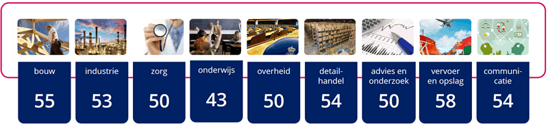 Gemiddelde werkdrukscores per sector.